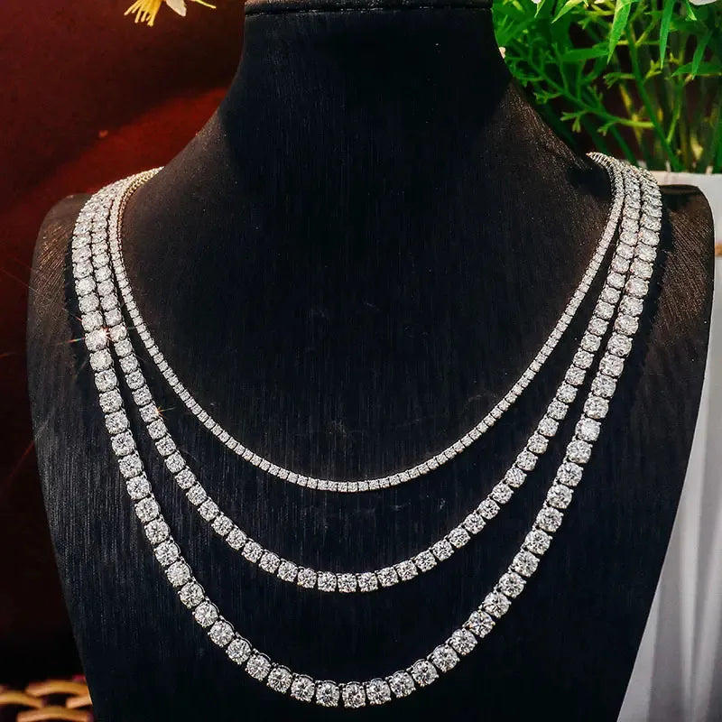 Luxury Custom Fine Jewelry CZ Tennis Chain Necklace Moissanite Chain 925 Sterling Silver High Quality Trendy Cuban Link Chain