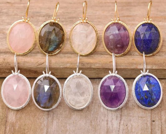 Luxury Women Earrings Oval Amethyst Lapis Lazuli Dangle Earring Classic Fashion Natural Stones Jewelry Bijoux Dropshipping
