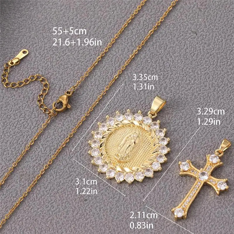 Multiple styles copper Necklace zircon Golden circular Cross Virgin Mary Pendent Necklaces For Charm Women Birthday Jewelr