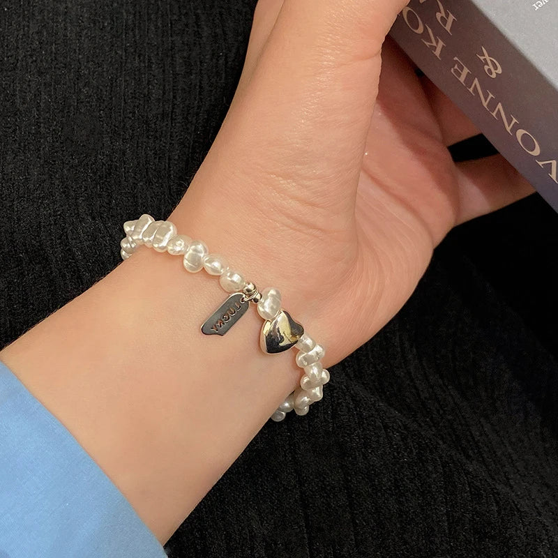 New 925 Sterling Silver Bracelet Pearls Knots Bracelet for Women Fashion Heart Pearls Bracelet  Luxury Jewelry Accessories Gift