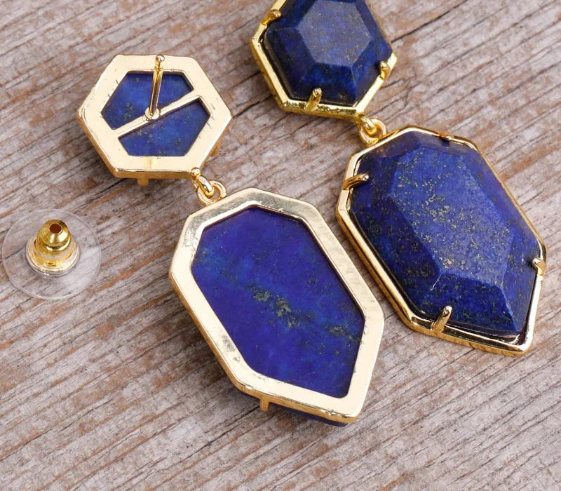 Trendy Gem Stone Dangle Earrings For Women Fashion Bold Lapis Obsidian Amethysts Crystal Stud Earring Natural Stone Jewelry