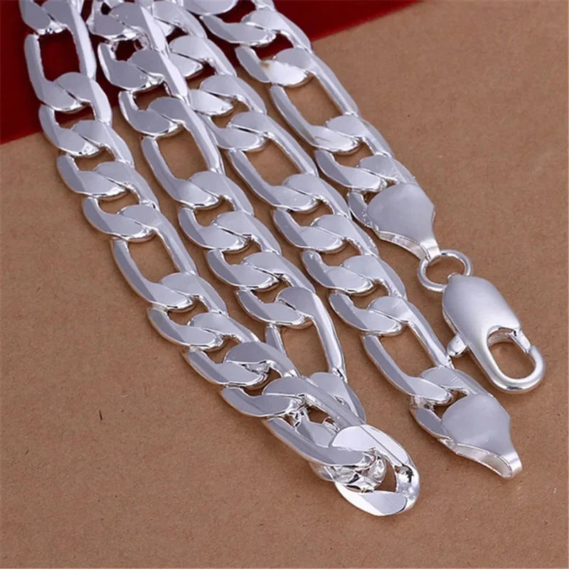 925 Sterling Silver Necklace For Men Classic 12MM Cuban Chain 18-30 Inch Charm High Quality Fashion Jewelry Wedding