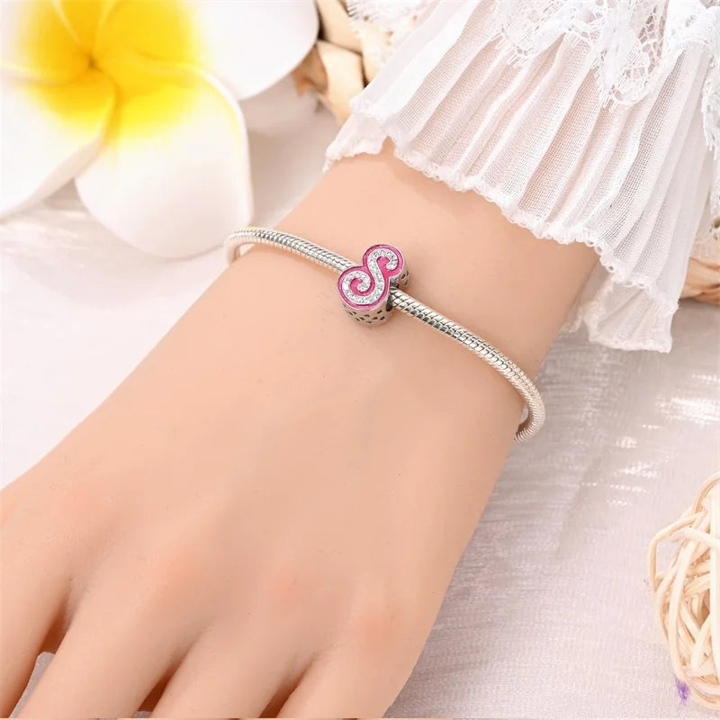 925 Sterling Silver Romantic Pink 26 Letters DIY Love Charms Beads Fit Pandora 925 Original Bracelets Fine Birthday Jewelry Gift