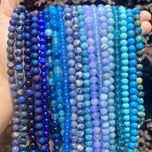 45 Style Natural Stone Beads Blue Chalcedony Crystal Glass Gemstone Jades Agate Beads Jewelry Making DIY Handmade Bracelet 15‘’