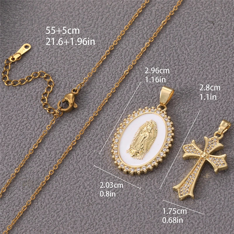 Multiple styles copper Necklace zircon Golden circular Cross Virgin Mary Pendent Necklaces For Charm Women Birthday Jewelr