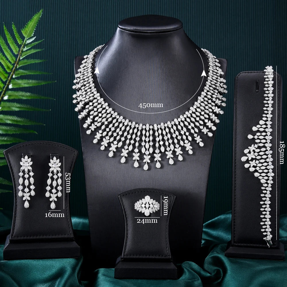 4pcs African Bridal Zircon Chokers Jewelry Set For Women Dubai Nigeria Wedding Necklace Earring 2023