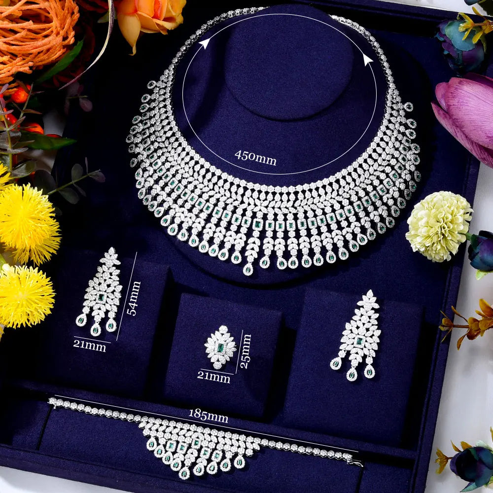 High Jewelry Luxury Princess 4PCS Indian Kundan Bridal Jewelry Set For Women Wedding Party Zircon Dubai Dubai jewelry Sets