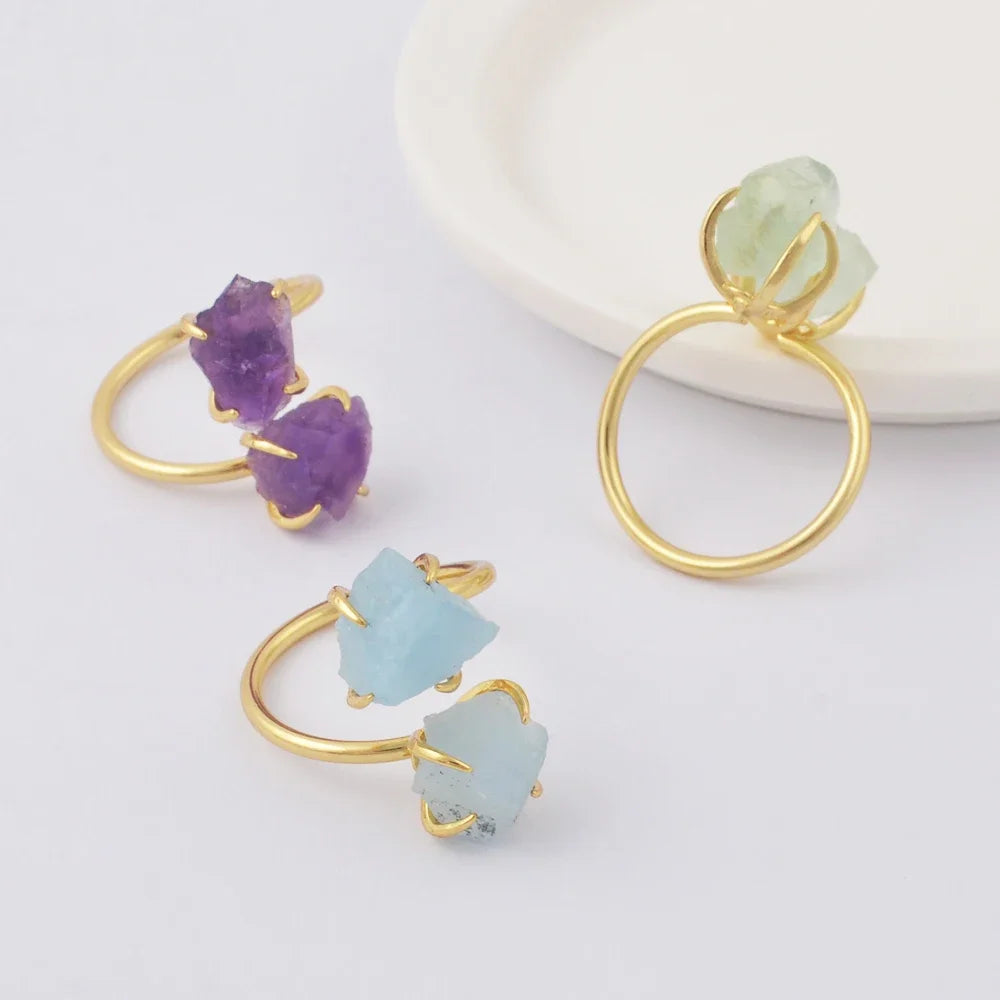 Freeform Quartz Claw Ring Irregularities Natural Stone for Women Fashion Drusy Gems Golden Plated Jewelry Party Rings