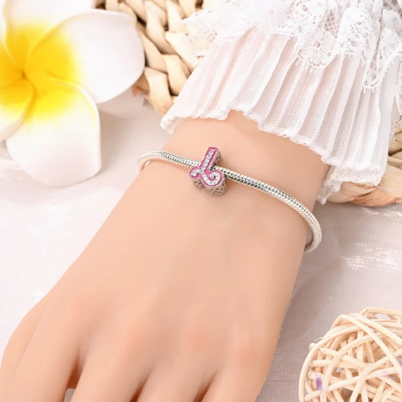 925 Sterling Silver Romantic Pink 26 Letters DIY Love Charms Beads Fit Pandora 925 Original Bracelets Fine Birthday Jewelry Gift