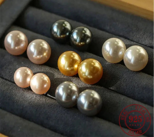 18K Gold Needle Natural Freshwater White and Gray Pearl  4-12mm 925 Sterling Silver Stud Earrings for Women  Jewelry