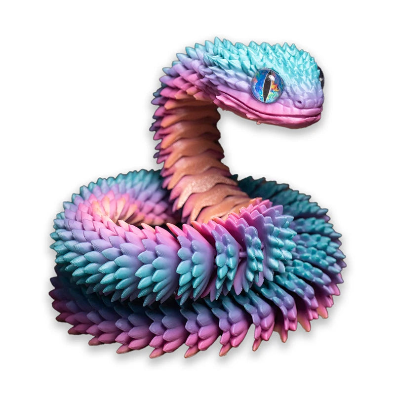 3D Printed Snake Model Viper Snake Figurine Movable Joint Simulation Toys Creative Desktop Car Ornaments Colorful Crafts