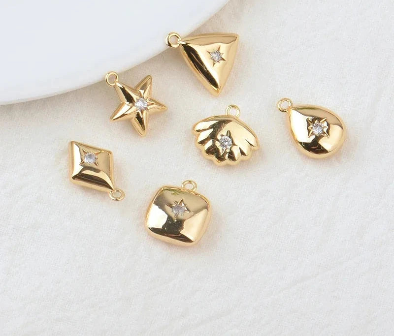 (203) 10x15MM 24K Gold Color Plated Brass with Zircon Star Charms Pendants High Quality Jewelry Findings Earrings Accessorie