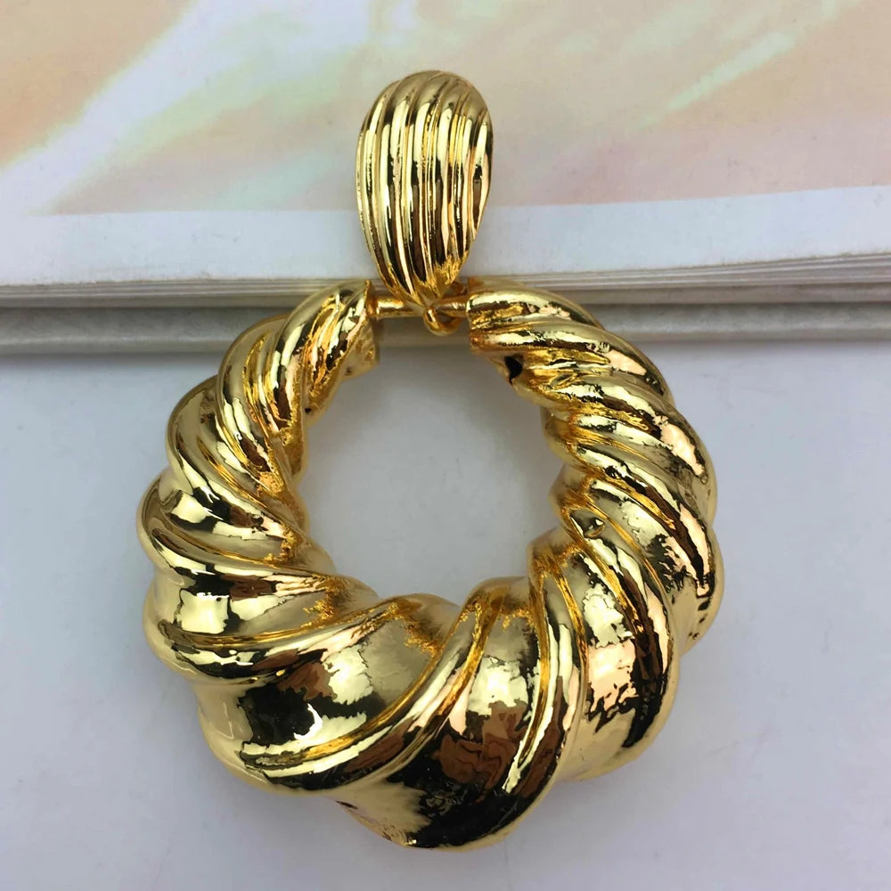 Dubai Women Hoop Earrings Necklace Set Fashion Bride Wedding Trendy African 24K Gold Color Copper Jewelry Set FHK16778