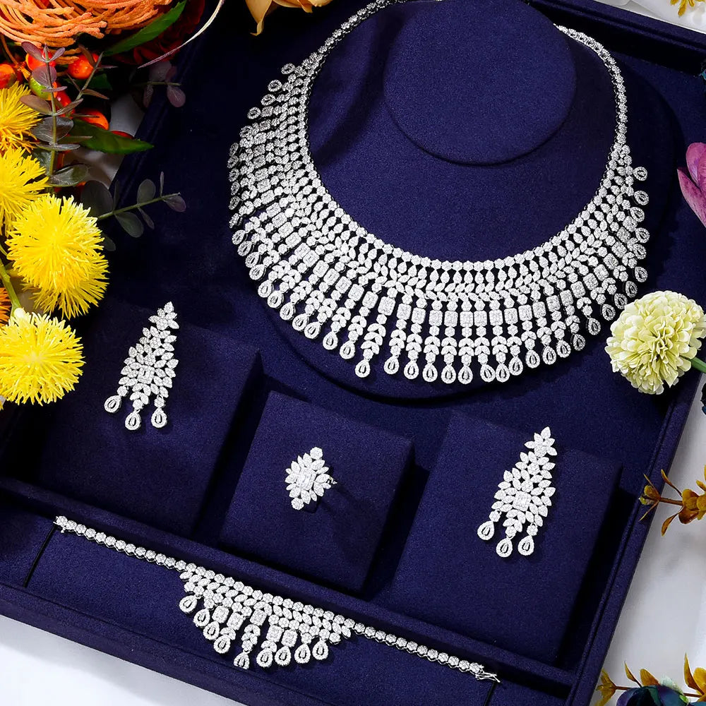 High Jewelry Luxury Princess 4PCS Indian Kundan Bridal Jewelry Set For Women Wedding Party Zircon Dubai Dubai jewelry Sets