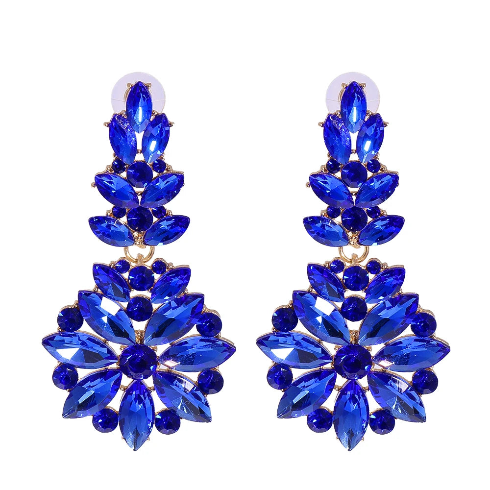 2024 Trend New Elegant Blue Big Rhinestone Earrings for Women Luxury Crystal Dangle Earrings High-quality Statement Jewelry Gift