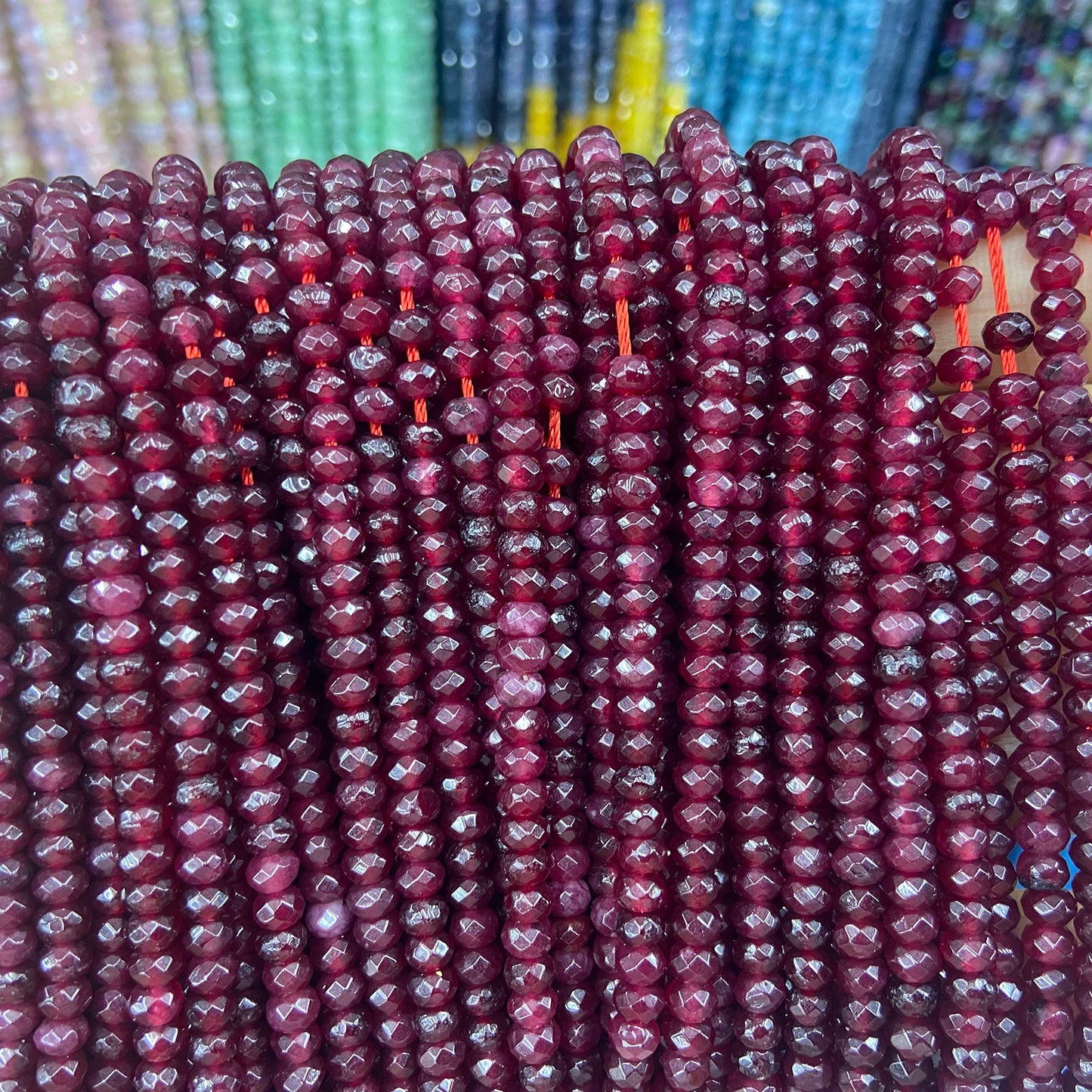 3x4mm Natural Stone Faceted Flat Red Ruby Stone Gemstone Spacer Loose Beads for Jewelry Making DIY Bracelet Necklace 14"