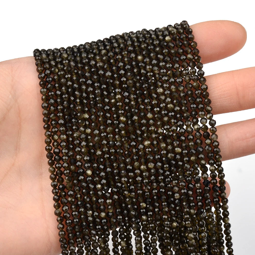 3mm Amethyst Garnet Golden Rainbow Obsidian Faceted Round Natural Gemstone Stone For Jewelry Necklace Bracelet DIY Making