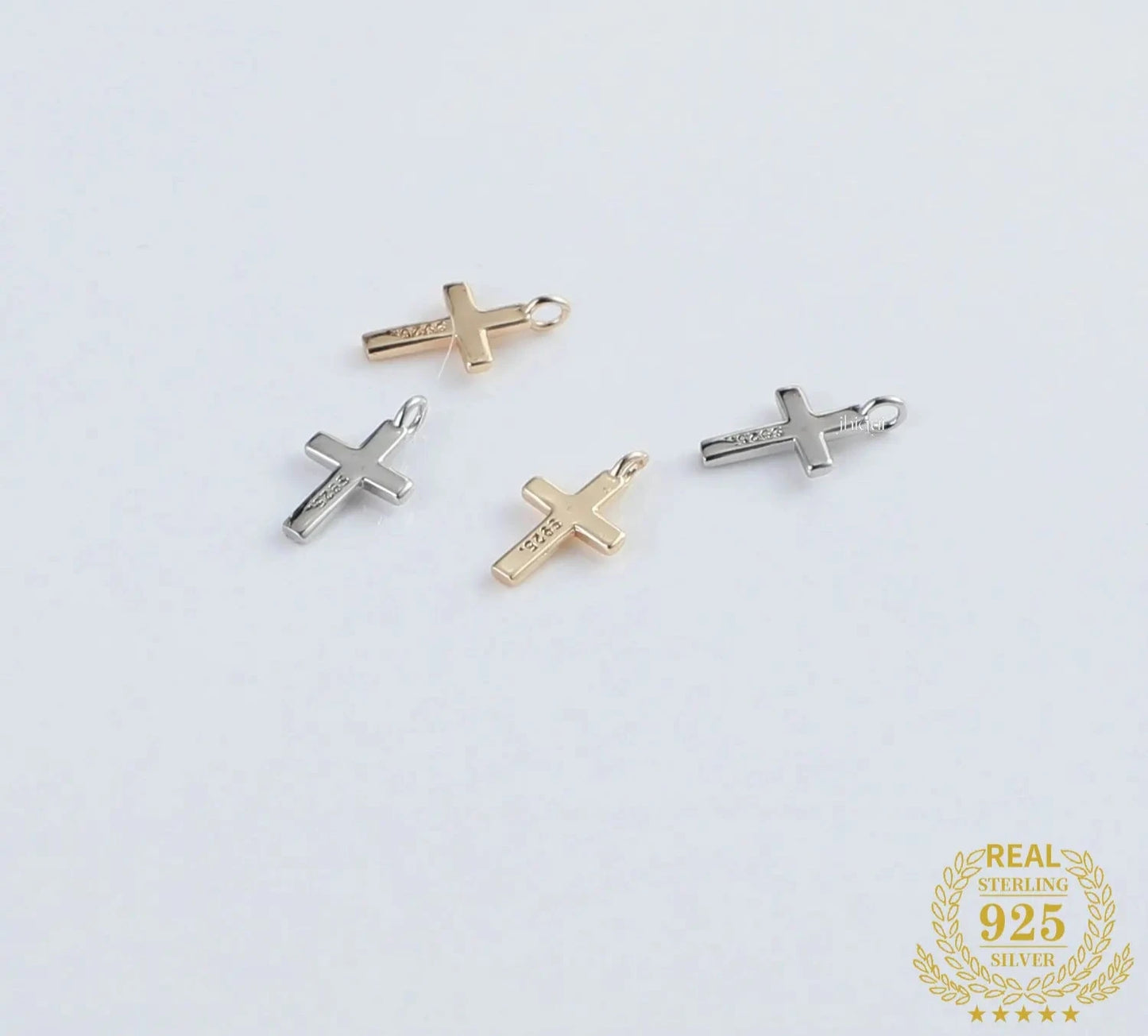925 Sterling Silver Gold Platinum Plated Cross Charm Pendant for DIY Fine Jewelry Finding J2257