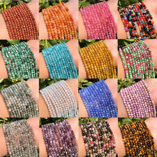 Natural Small Faceted 2mm 3mm 4mm Stone Beads Zircon Round Lapis Lazuli Red ruby Aquamarines Beads For DIY Jewelry Making 15''
