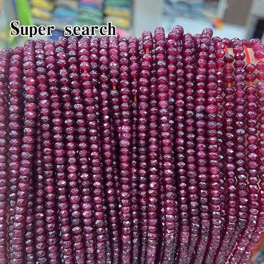 3x4mm Natural Stone Faceted Flat Red Ruby Stone Gemstone Spacer Loose Beads for Jewelry Making DIY Bracelet Necklace 14"