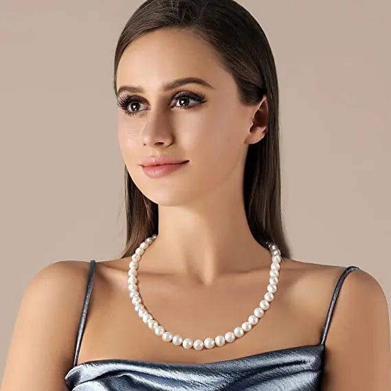 New Hot Real White Freshwater Cultured Pearl Necklaces for Women Girl Gift, 925 Sterling Silver Women's Baroque Pearl Necklace