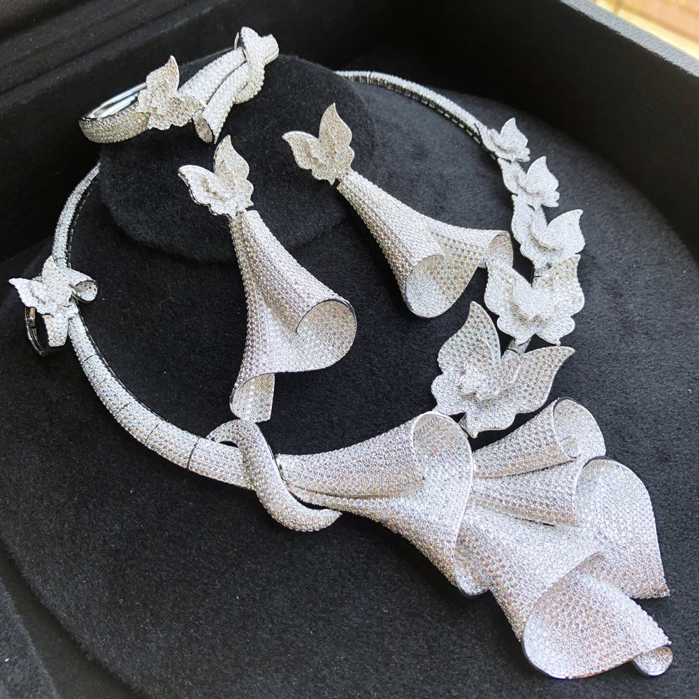 Super Big Luxury 4PCS Butterflies africa Cubic Zirconia Set Jewelry Sets For Women Wedding Cubic Zirconia Dubai Bridal Set