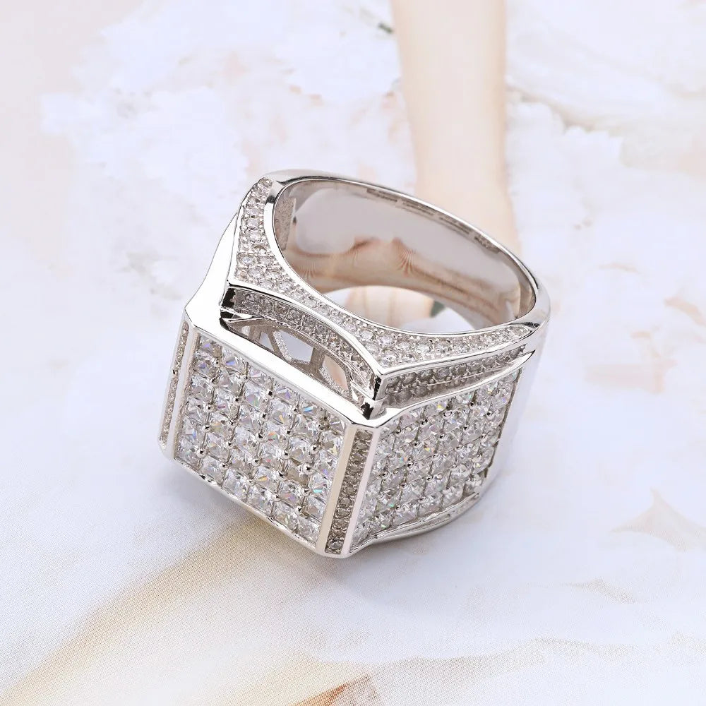 925 Sterling Silver Ring for Men Hip Hop Cubic Zirconia Ice Out Rings Gold Plated Cuban Fine Jewelry Male Zircon