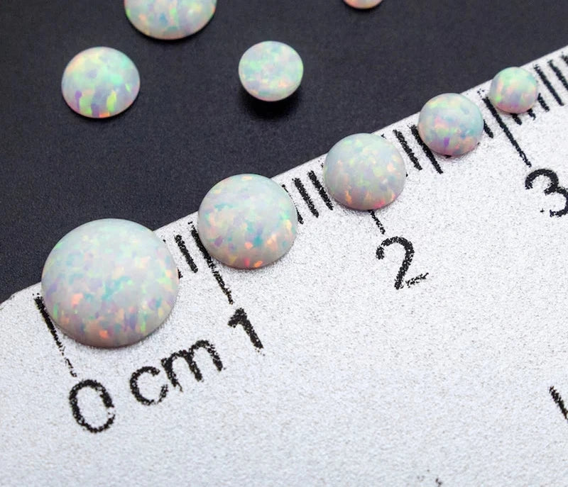 10pcs/Lot 1.25mm-10mm Flat Back Round Cabochon Synthetic Red Fire White Opal Stone OP17 For Jewelry Making