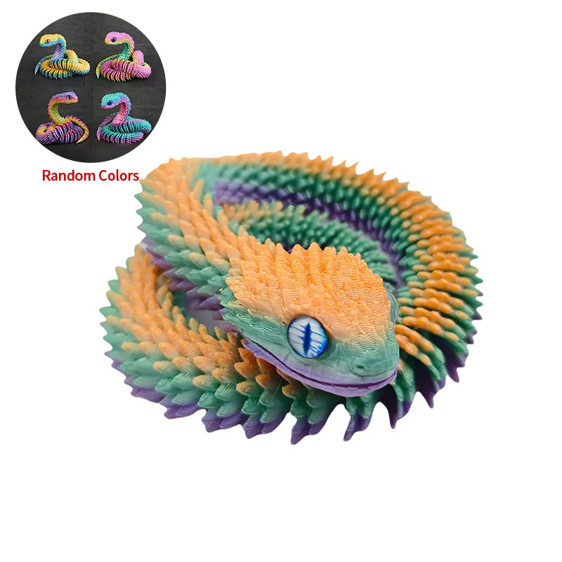 3D Printed Snake Model Viper Snake Figurine Movable Joint Simulation Toys Creative Desktop Car Ornaments Colorful Crafts