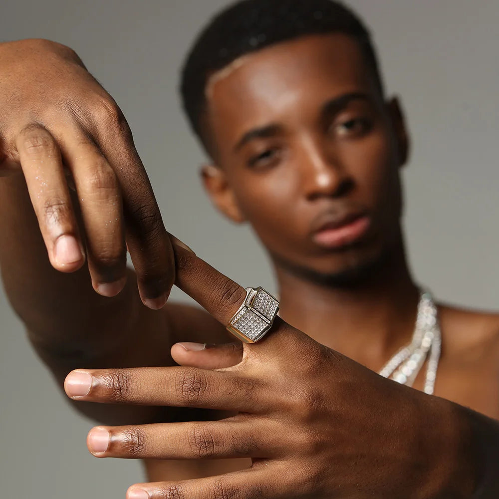 925 Sterling Silver Ring for Men Hip Hop Cubic Zirconia Ice Out Rings Gold Plated Cuban Fine Jewelry Male Zircon