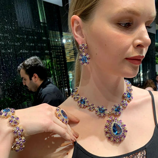 Famous Brand 4PCS Ruby CZ Luxury African Jewelry Set For Women Wedding Party Zircon Crystal Dubai Bridal Jewelry Set Gift