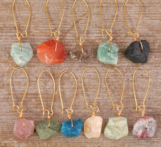 Bronze Silvery Wire Wrap Natural Strawberry Quartz Chunky Beads Dangle Hook Earrings Women Stone Beads Drop Earring Jewelry