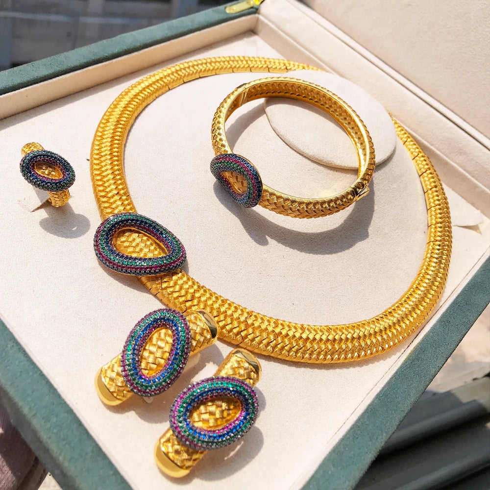 4PCS Leaf Flower Luxury African Jewelry Sets For Women Wedding Party Naija Bride Necklace Dubai Bridal Dress Jewelry