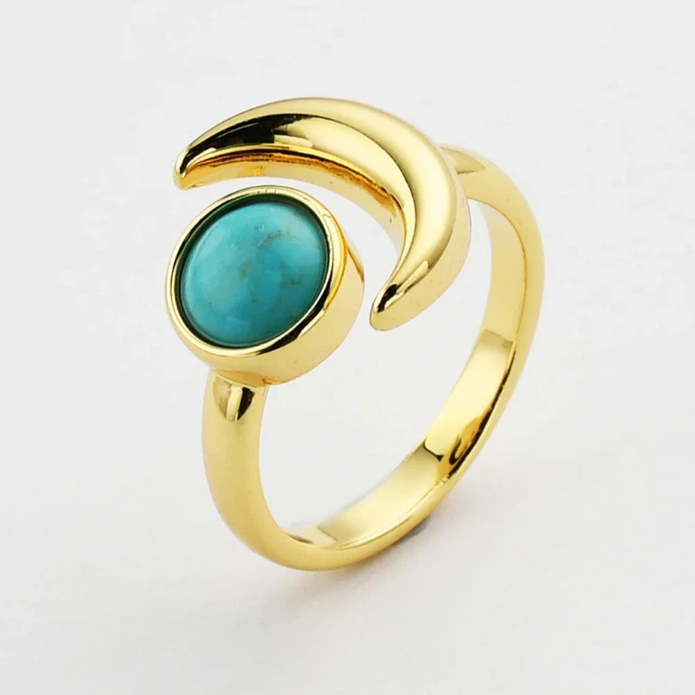 New Hot 5/10PCS Golden Plated Natural Multi-kind Stone Weeding Ring Gems Rings Wholesale for Women Druzy Jewelry Ring