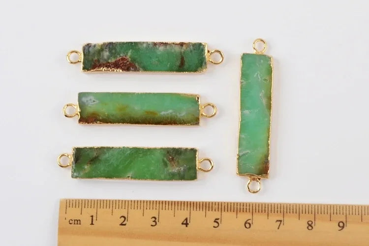 Golden Plating Rectangle Natural Australian Jades Connector Chrysoprases Double Charms for Necklace Pendant Jewelry
