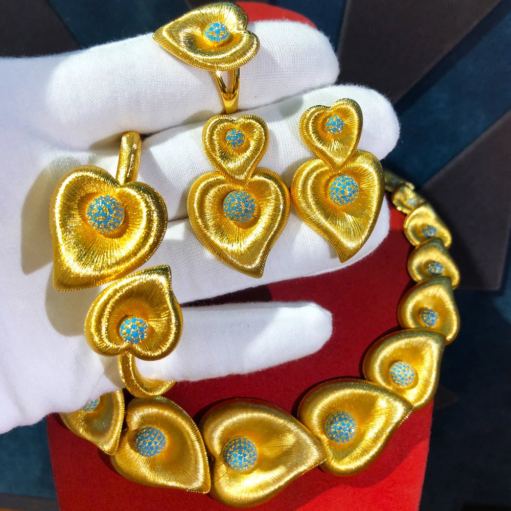 Luxury 4pcs Heart love Naija Jewelry Sets Necklace Earring Bangle Ring Set For Women Wedding Jewelry Trendy HOT New 2024
