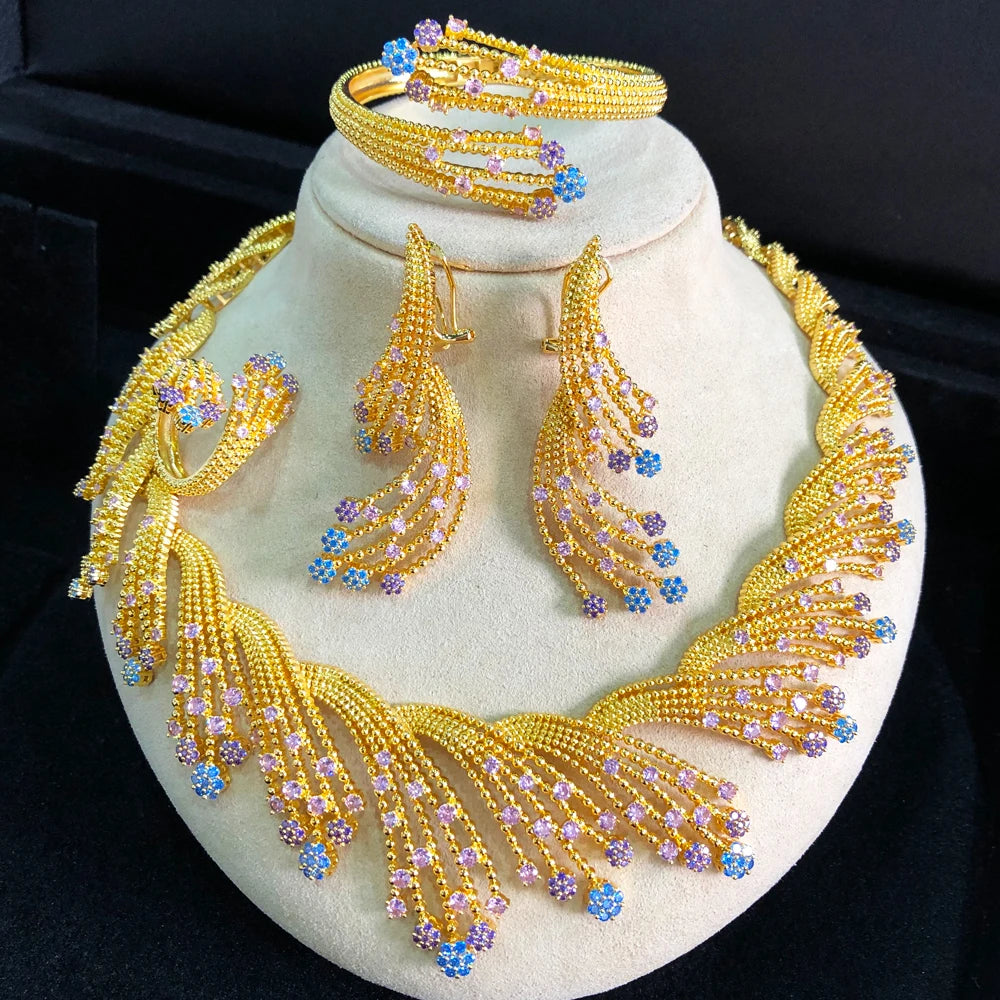 4PCS Sexy Lips Luxury African Jewelry Set For Women Wedding Party Zircon Crystal Dubai Bridal Necklace Gift