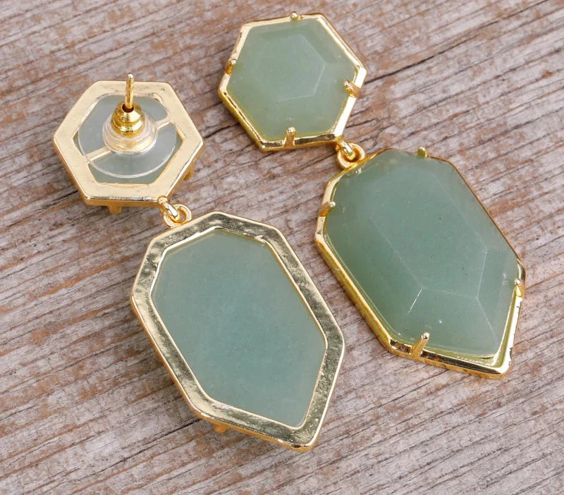 Trendy Gem Stone Dangle Earrings For Women Fashion Bold Lapis Obsidian Amethysts Crystal Stud Earring Natural Stone Jewelry