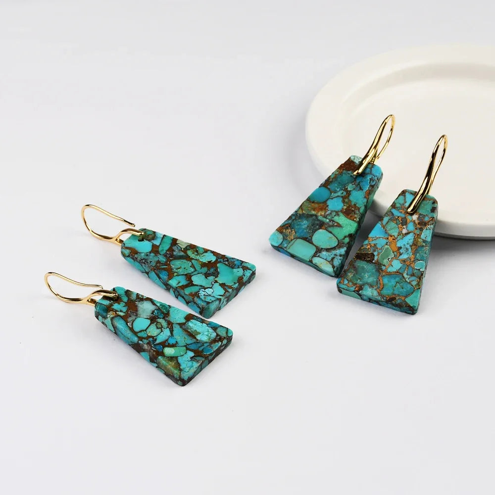 Antique Bohemian Rectangle Earring With Turquoise Drop Earring for Women Wedding Anniversary Party Jewelry Gift Wholesale