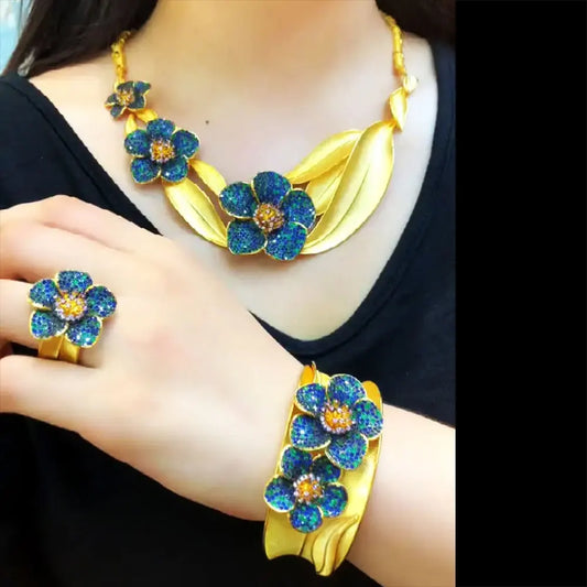 New Luxury 4pcs African Dubai Jewelry Sets For Women Wedding Party 5A Cubic Zirconia Indian Bridal Jewelry Set Gift