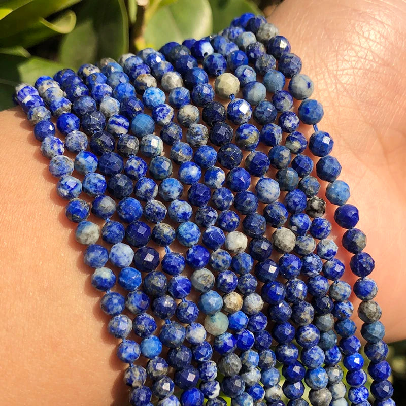Natural Small Faceted 2mm 3mm 4mm Stone Beads Zircon Round Lapis Lazuli Red ruby Aquamarines Beads For DIY Jewelry Making 15''