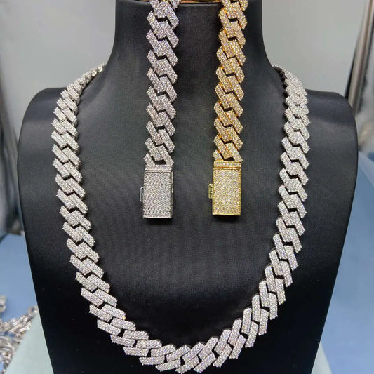 10mm 12mm 13mm 14mm 15mm Two Rows Hip Hop Zircon Diamond Jewelry Cuban Chain Silver 925 Men Iced Out Cz Necklace