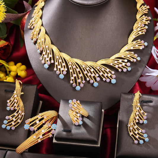 4PCS Sexy Lips Luxury African Jewelry Set For Women Wedding Party Zircon Crystal Dubai Bridal Necklace Gift