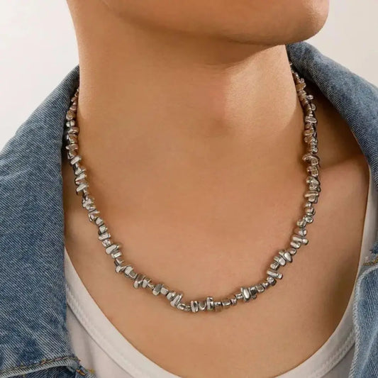Hip Hop Irregular Beads Short Choker Necklace for Men Trend Silver Color CCB Beaded Collar Chain Male Jewelry on the Neck New