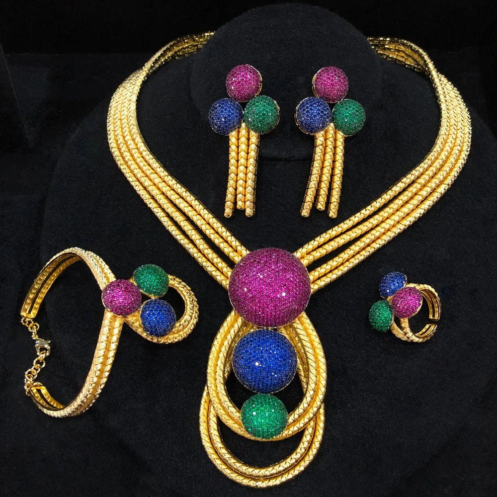 Luxury 4pcs Round Ball African Jewelry Sets Necklace Earring Bangle Ring Set For Women Wedding Jewelry Trendy HOT New 2024