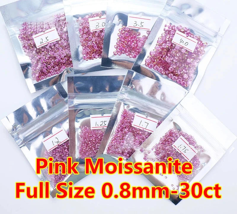 [Full Size 0.8mm-30ct] Wholesale New Small Size Pink Loose Moissanites Stones D Color VVS1 Gemstone Lab Grown Moissanite Diamond