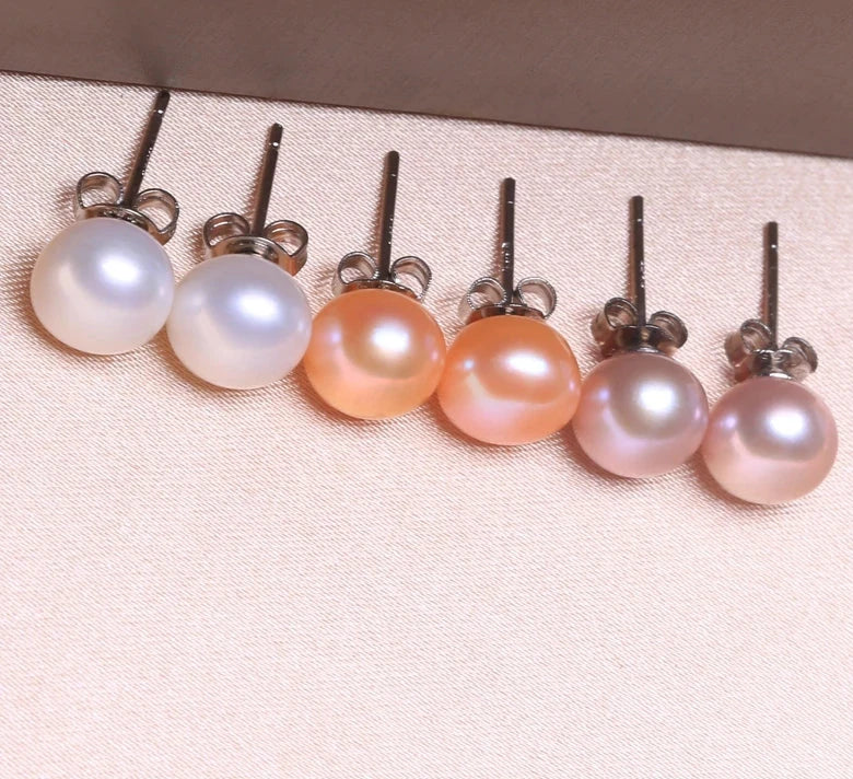 Natural Fresh Water Flat Round Bright Pearl Earrings s925 Sterling Silver Fashion Temperament  All-match Jewelry For Women