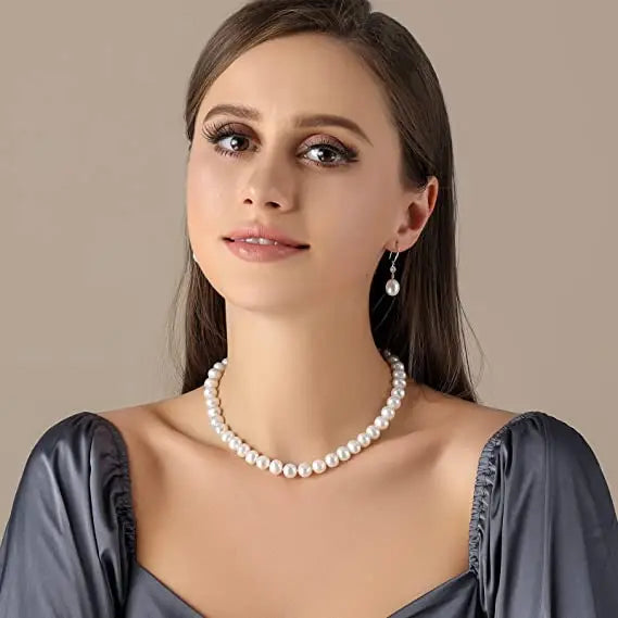 New Hot Real White Freshwater Cultured Pearl Necklaces for Women Girl Gift, 925 Sterling Silver Women's Baroque Pearl Necklace