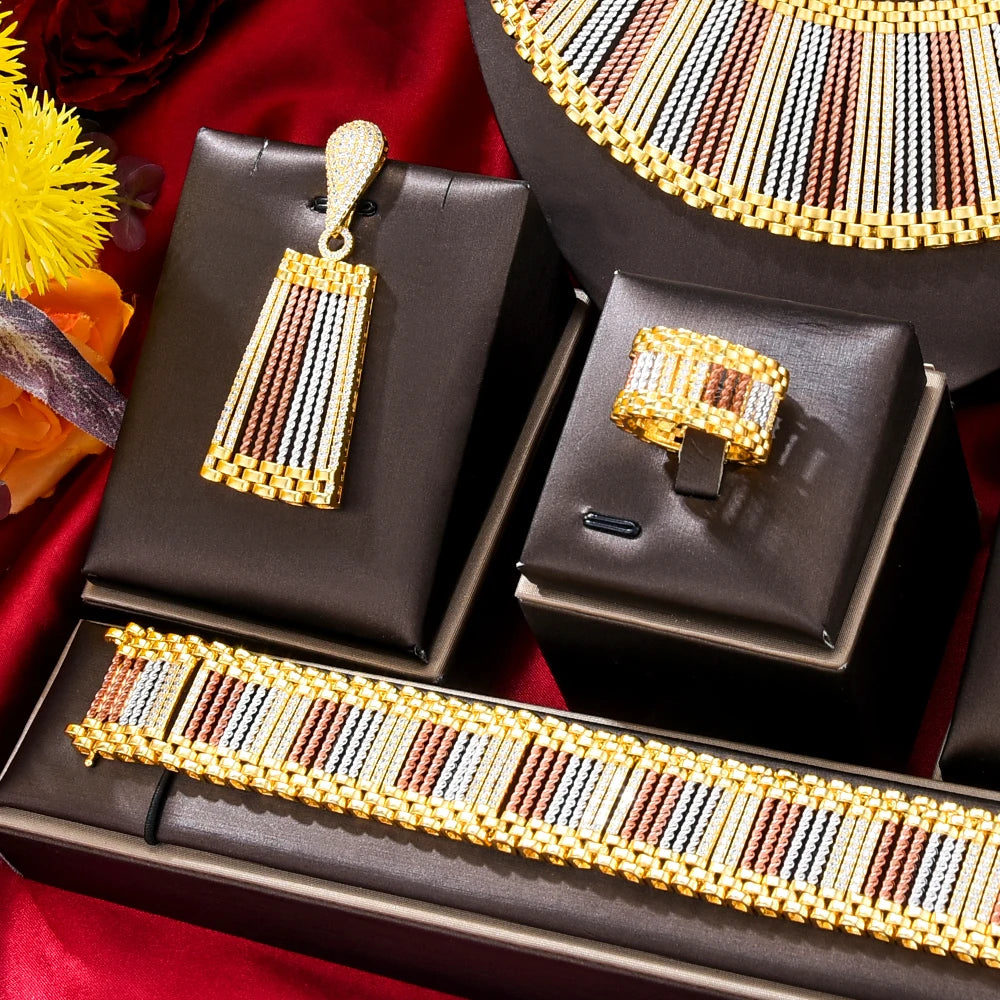 4PCS Luxury African Jewelry Set For Women Wedding Bridesmaid Jewelry Sets Necklace Earring Bracelet Ring Party  Sets