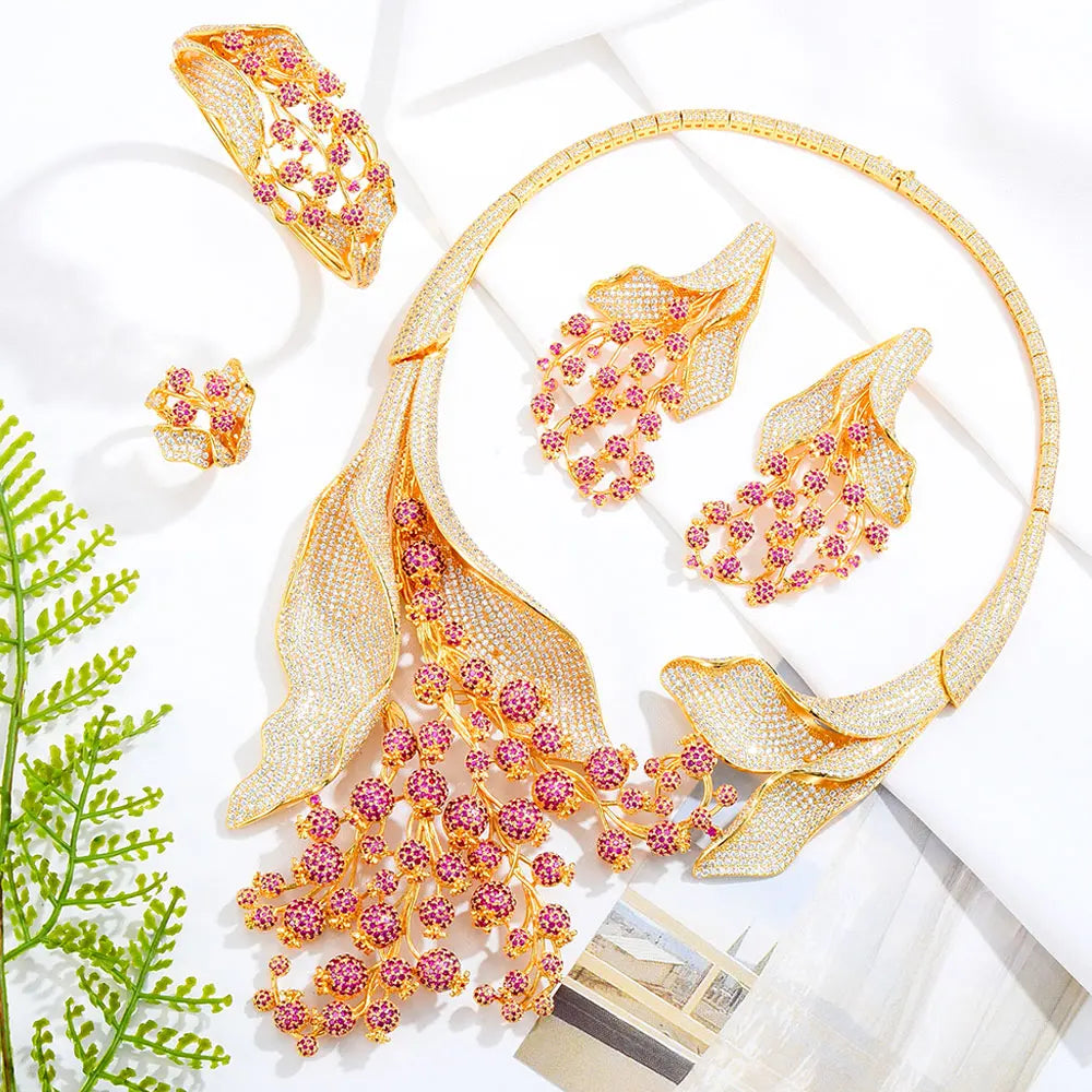 Luxury MAXI SIZE GRAPE 4PCS Nigerian Jewelry Set For Women Wedding Party Zircon Indian African Bridal Jewelry Set